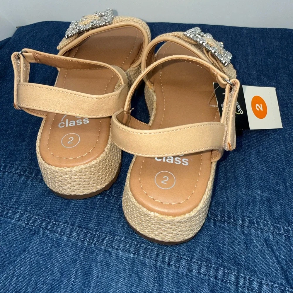 Size 3 Art Class Tan Girl’s Dress Sandals with Silver Rhinestone Buckle